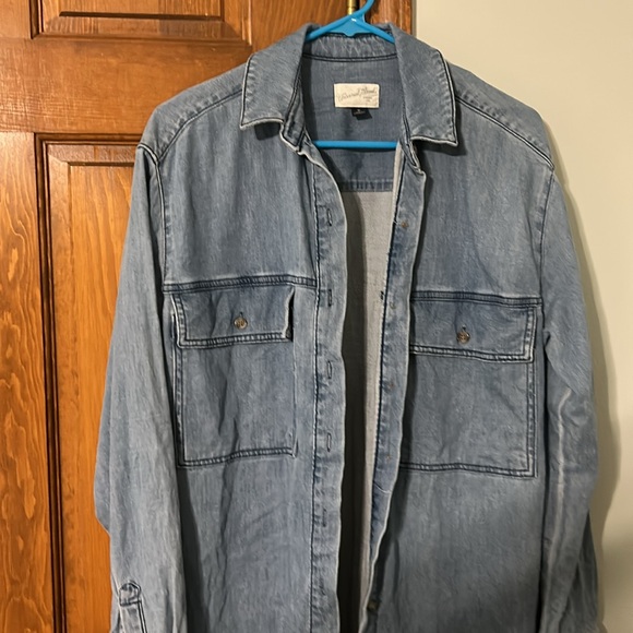 Universal Thread Light Blue Denim Shirt dress medium long sleeve pockets faded - Picture 6 of 13